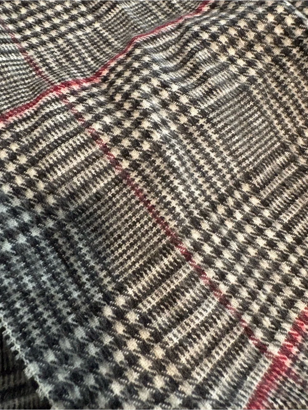 Dior Plaid Cashmere Blend Scarf in Gray with Red Stripes